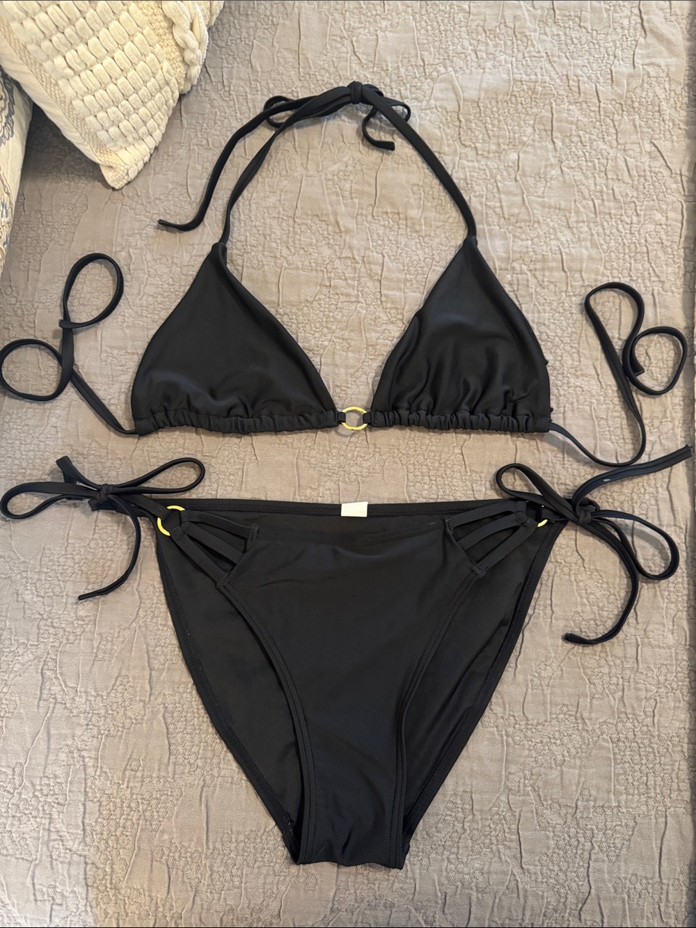 Black Triangle Ring-Detail String Bikini